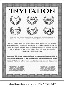Grey Retro invitation. Vector illustration. With guilloche pattern and background. Sophisticated design. 