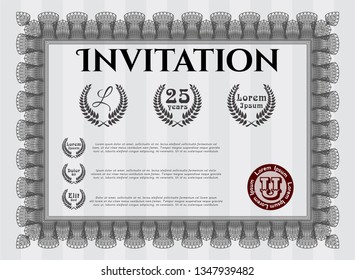 Grey Retro invitation. Vector illustration. With guilloche pattern. Artistry design. 
