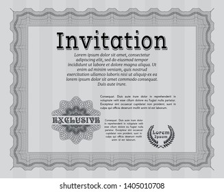 Grey Retro invitation. Vector illustration. With great quality guilloche pattern. Artistry design. 