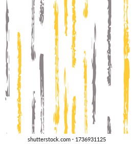 Grey Retro Stripe Vector Seamless Pattern. Grunge Line Design. Beige Stripe Drawn Background. Line Fabric Print.