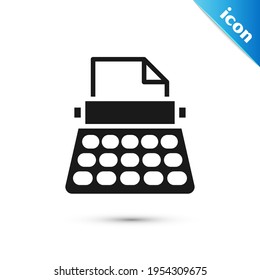 Grey Retro typewriter and paper sheet icon isolated on white background.  Vector