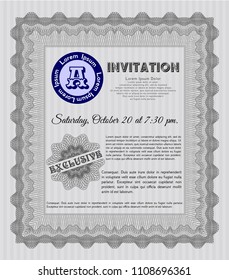 Grey Retro vintage invitation. With background. Detailed. Elegant design. 