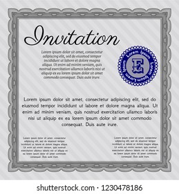 Grey Retro vintage invitation. With background. Sophisticated design. Detailed. 