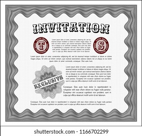 Grey Retro vintage invitation. Complex background. Detailed. Artistry design. 