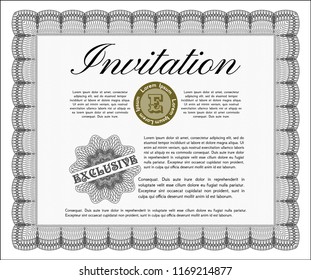 Grey Retro vintage invitation. With complex linear background. Vector illustration. Cordial design. 