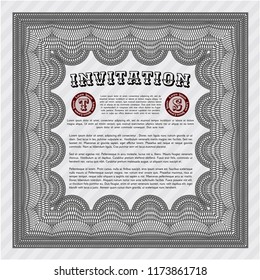 Grey Retro vintage invitation. With complex background. Detailed. Money Pattern. 