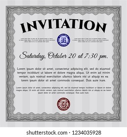 Grey Retro vintage invitation. With complex linear background. Elegant design. Detailed. 