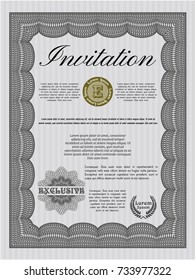 Grey Retro vintage invitation. With complex linear background. Detailed. Money Pattern. 