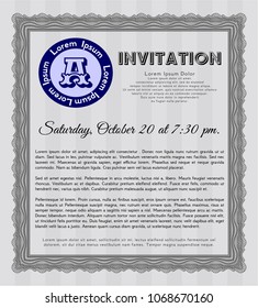   Grey Retro vintage invitation. Cordial design. Printer friendly. Vector illustration. 