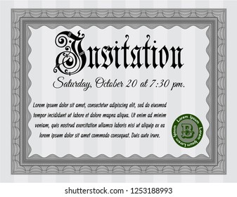 Grey Retro vintage invitation. Cordial design. Printer friendly. Detailed. 