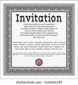 Grey Retro vintage invitation. Customizable, Easy to edit and change colors. With complex background. Money Pattern. 