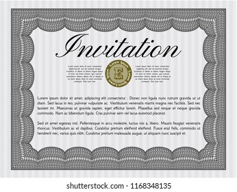 Grey Retro vintage invitation. Customizable, Easy to edit and change colors. With complex linear background. Excellent design. 