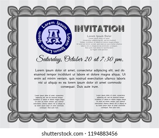 Grey Retro vintage invitation. Customizable, Easy to edit and change colors. With great quality guilloche pattern. Money Pattern. 