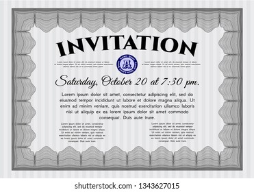 Grey Retro vintage invitation. Customizable, Easy to edit and change colors. With linear background. Elegant design. 