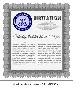 Grey Retro vintage invitation. Retro design. Detailed. Printer friendly. 