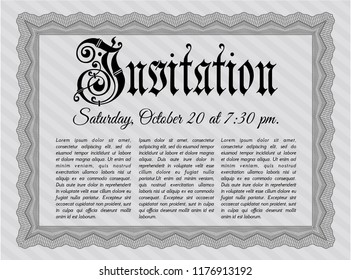 Grey Retro vintage invitation. Retro design. With guilloche pattern. Vector illustration. 