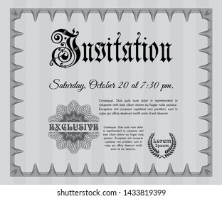 Grey Retro vintage invitation. Retro design. Printer friendly. Detailed. 