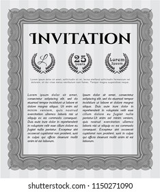 Grey Retro vintage invitation. Detailed. Easy to print. Nice design. 
