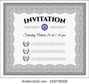 Grey Retro vintage invitation. Detailed. With complex linear background. Nice design. 