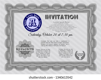 Grey Retro vintage invitation. Detailed. With quality background. Money design. 