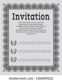 Grey Retro vintage invitation. Detailed. With linear background. Perfect design. 