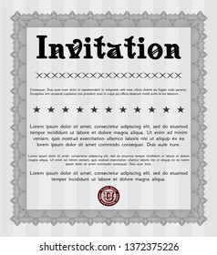 Grey Retro vintage invitation. Detailed. With guilloche pattern. Superior design. 