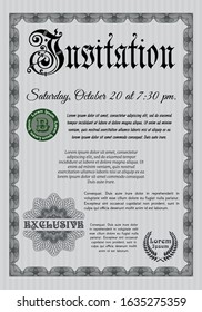 Grey Retro vintage invitation. Detailed. With guilloche pattern and background. Artistry design. 
