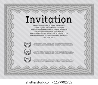 Grey Retro vintage invitation. Elegant design. Printer friendly. Vector illustration. 