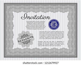 Grey Retro vintage invitation. Elegant design. Customizable, Easy to edit and change colors. With guilloche pattern and background. 