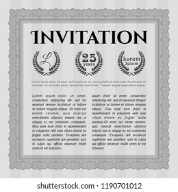 Grey Retro vintage invitation. Excellent design. With guilloche pattern. Detailed. 