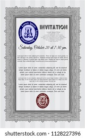 Grey Retro vintage invitation. Good design. Detailed. Printer friendly. 