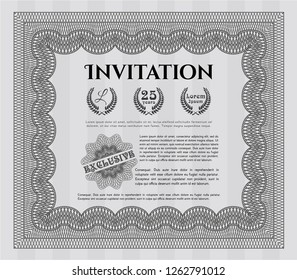 Grey Retro vintage invitation. With great quality guilloche pattern. Cordial design. Customizable, Easy to edit and change colors. 