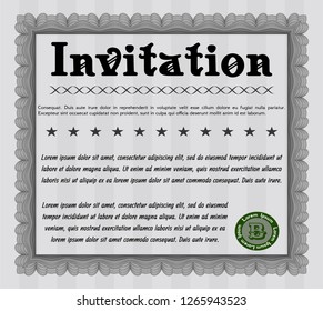 Grey Retro vintage invitation. With great quality guilloche pattern. Detailed. Artistry design. 