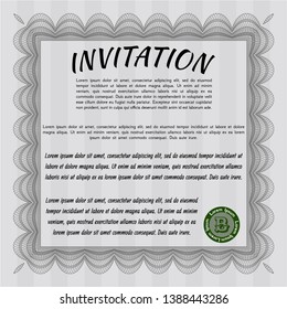Grey Retro vintage invitation. With great quality guilloche pattern. Vector illustration. Money style design. 