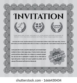 Grey Retro vintage invitation. With great quality guilloche pattern. Sophisticated design. Detailed. 