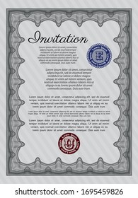 Grey Retro vintage invitation. With great quality guilloche pattern. Elegant design. Vector illustration. 