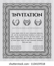 Grey Retro vintage invitation. With guilloche pattern and background. Money design. Vector illustration. 