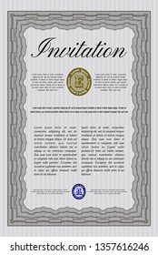 Grey Retro vintage invitation. With guilloche pattern and background. Retro design. Detailed. 