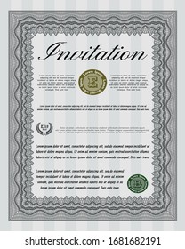 Grey Retro vintage invitation. With guilloche pattern. Vector illustration. Beauty design. 