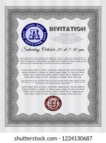 Grey Retro vintage invitation. With linear background. Detailed. Money Pattern. 