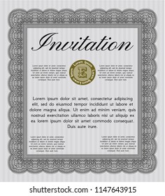 Grey Retro vintage invitation. Money style design. With great quality guilloche pattern. Vector illustration. 