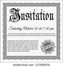 Grey Retro vintage invitation. Money Pattern design. With great quality guilloche pattern. Detailed. 