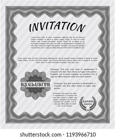Grey Retro vintage invitation. Money style design. Vector illustration. With guilloche pattern. 