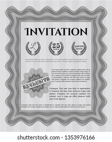 Grey Retro vintage invitation. Money style design. Customizable, Easy to edit and change colors. With complex linear background. 