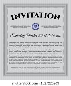 Grey Retro vintage invitation. Money Pattern design. Detailed. With linear background. 