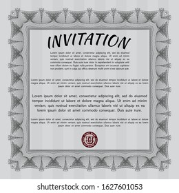 Grey Retro vintage invitation. Money style design. Vector illustration. With guilloche pattern. 