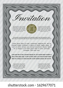 Grey Retro vintage invitation. Perfect design. Detailed. With guilloche pattern. 