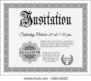 Grey Retro vintage invitation. Printer friendly. Customizable, Easy to edit and change colors. Nice design. 