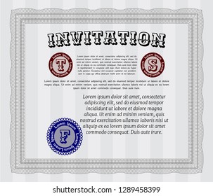 Grey Retro vintage invitation. Printer friendly. Vector illustration. Money style design. 