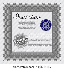 Grey Retro vintage invitation. Printer friendly. Detailed. Elegant design. 